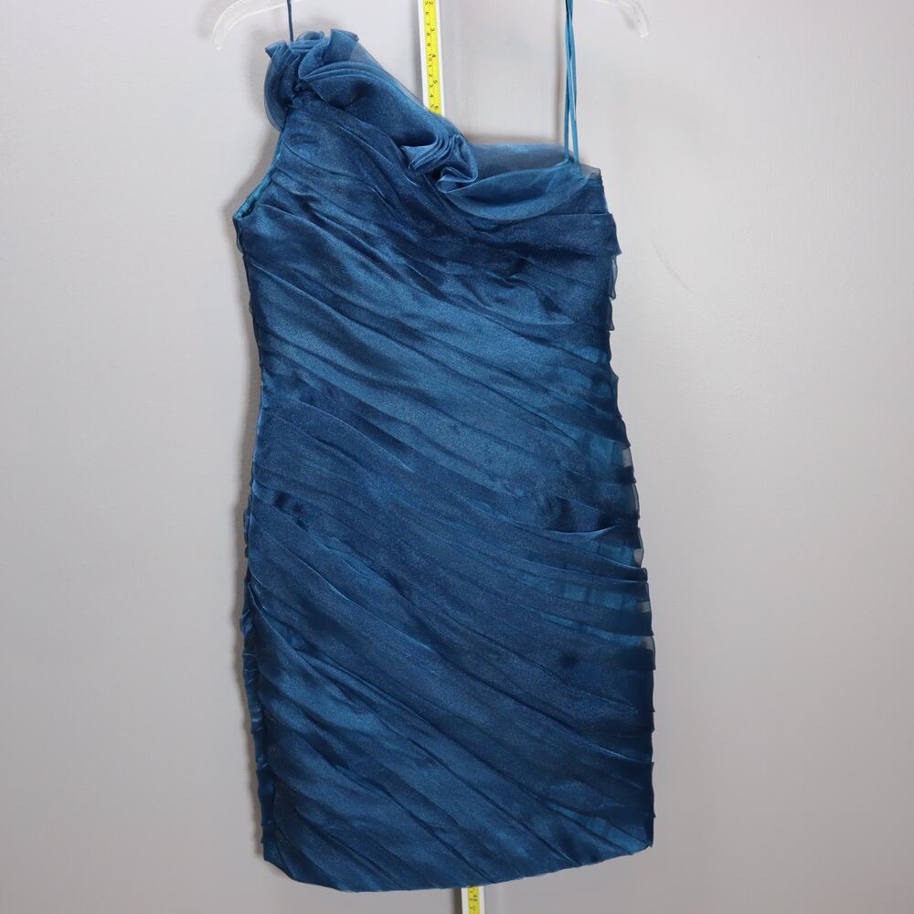Theia Blue One Shoulder Ruched Cocktail Dress Bodycon‎ Formal Size 6